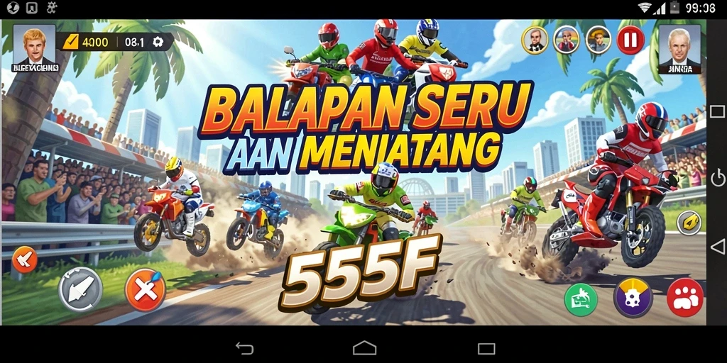 Screenshot gameplay seru dari balapan di 555F.