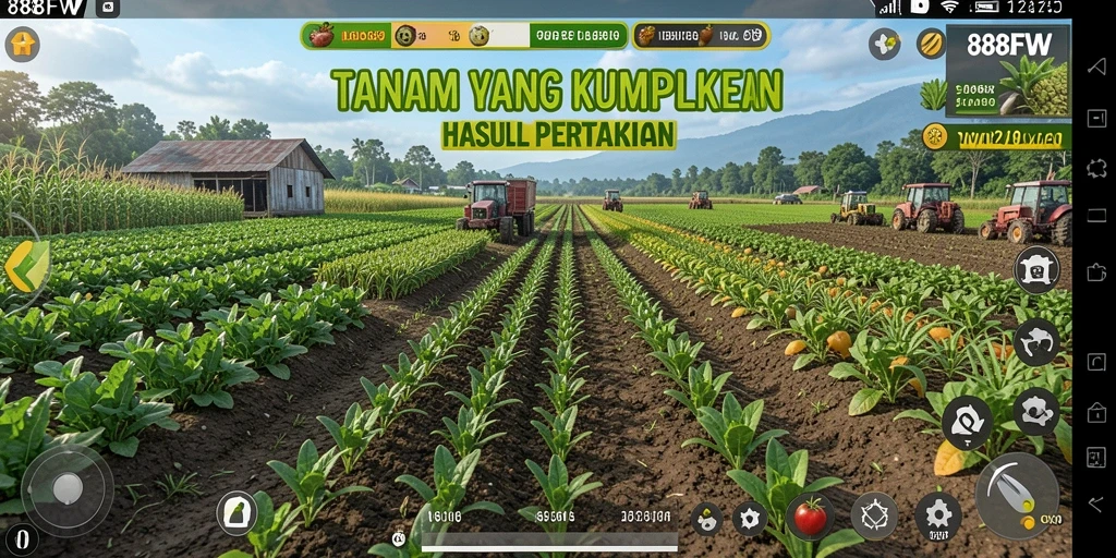 Tangkapan layar gameplay 888FW menampilkan aktivitas bercocok tanam yang menyenangkan.