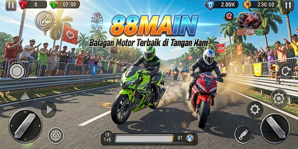 Tampilan menarik dari gameplay balapan motor yang seru.