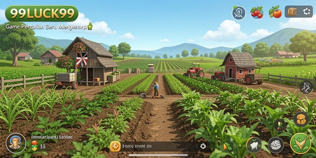 Tampilan gameplay menarik di 99LUCK99 dengan aktivitas bertani.