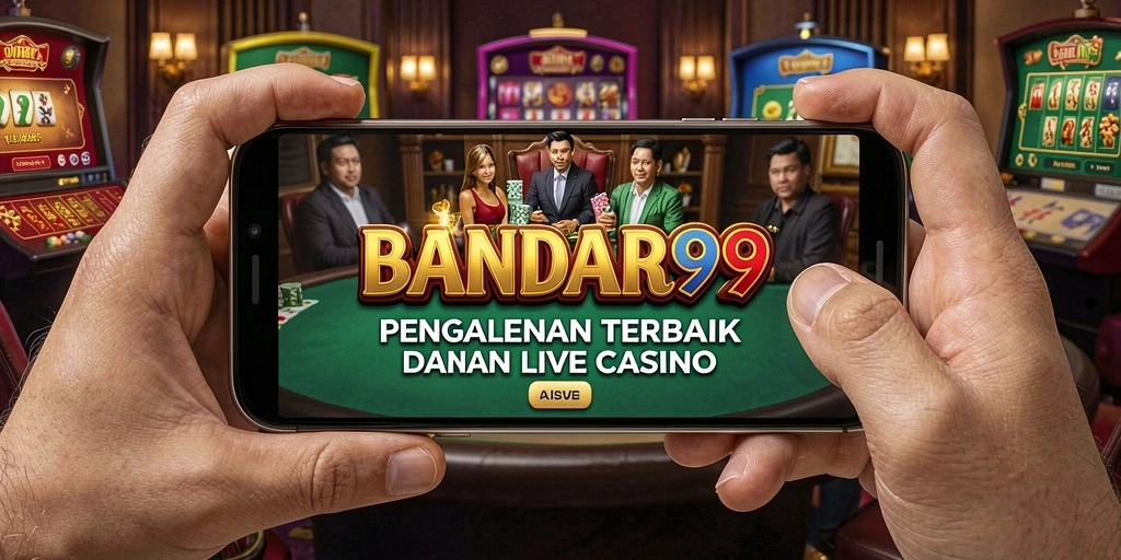 Screenshot utama BANDAR99 menunjukkan dealer langsung dalam aksi penuh di game Live Casino.