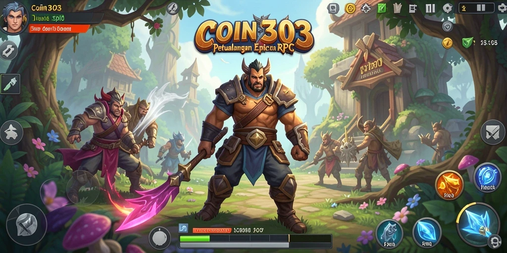 Screenshot COIN303 menampilkan karakter dalam pertempuran RPG yang mendebarkan.