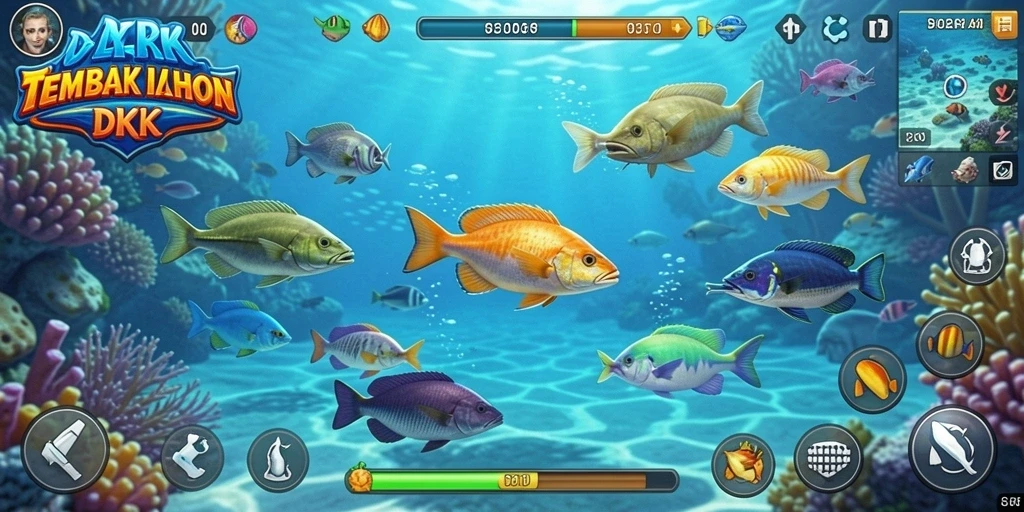 Screenshot dari permainan DKK dengan aksi tembak ikan yang seru.