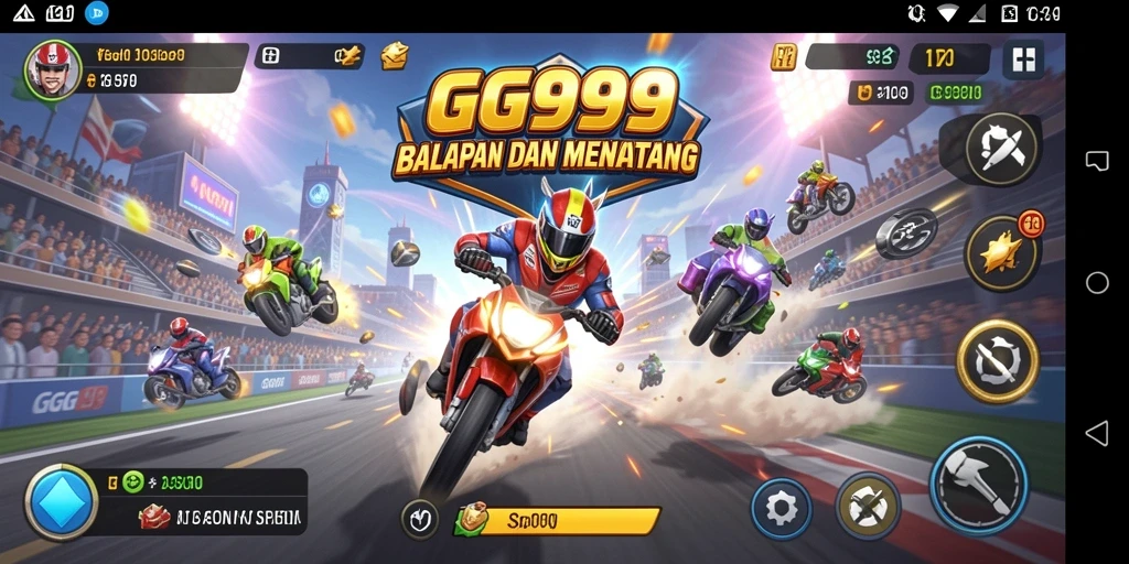 Tampilan gameplay GG999 dengan mobil balap yang melaju cepat di lintasan.