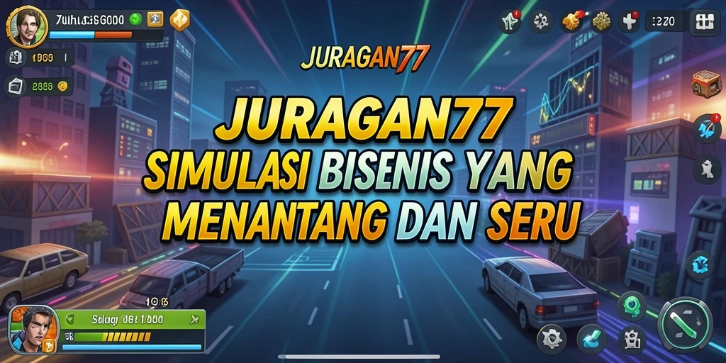 Screenshot utama JURAGAN77 menampilkan gameplay simulasi bisnis yang menarik.