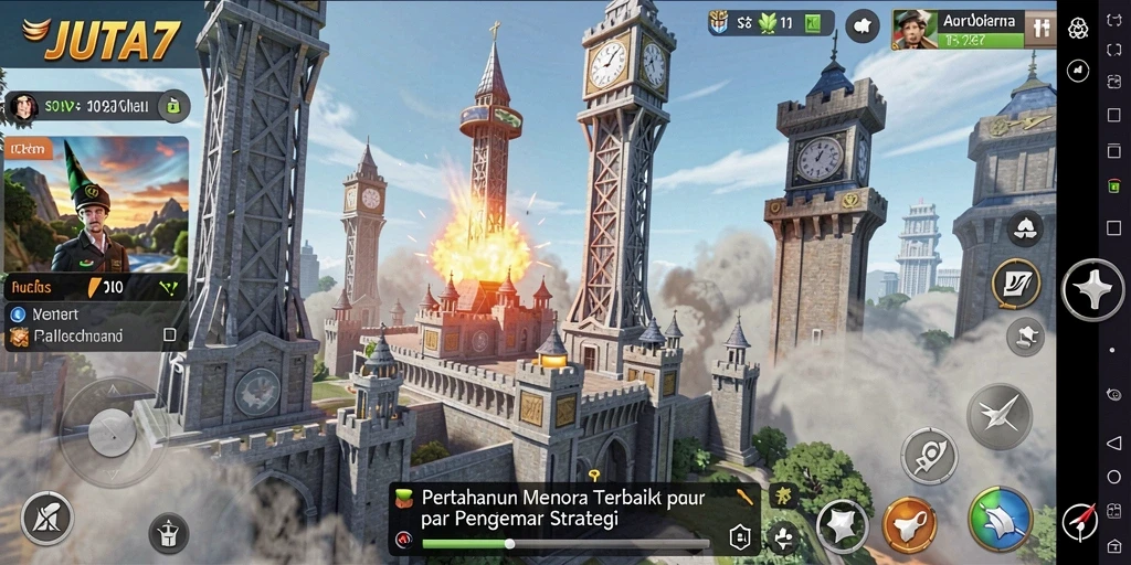 Gameplay seru di JUTA7 dengan strategi Tower Defense menarik.