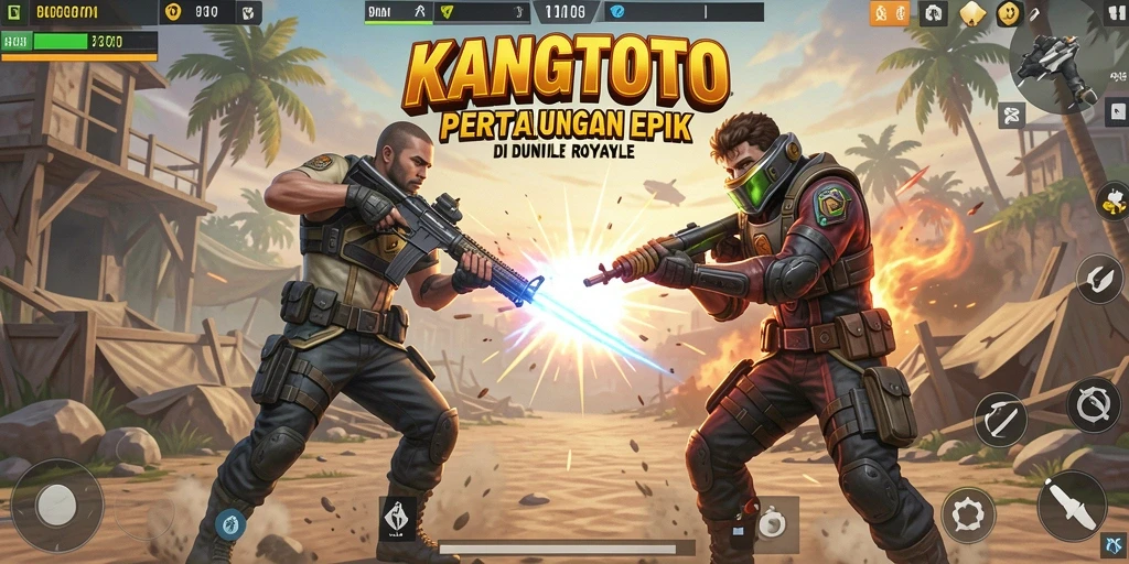 Gambaran pertarungan intens di KANGTOTO dengan gameplay Battle Royale.