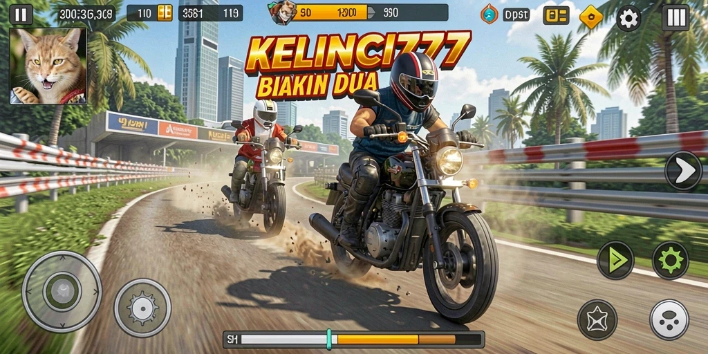 Screenshot KELINCI777 menampilkan aksi balap motor yang mendebarkan.