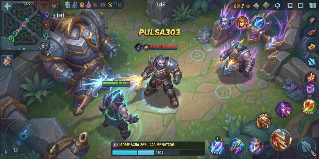 Tampilan gameplay menarik PULSA303 dalam pertarungan tim MOBA.