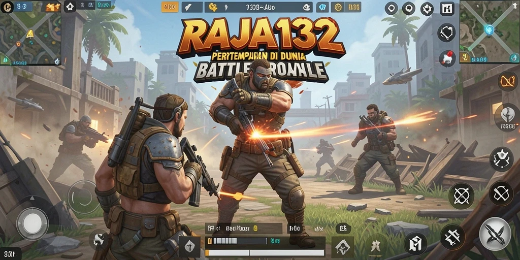 Screenshot pertarungan sengit dalam game Battle Royale RAJA132.