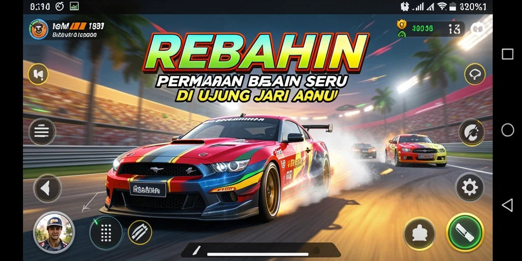Tangkapan layar REBAHIN menampilkan aksi balapan yang mendebarkan.