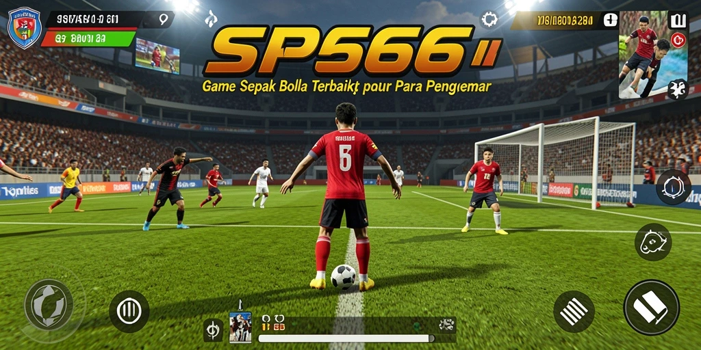 Screenshot gameplay SP666 menampilkan aksi seru di lapangan sepak bola.