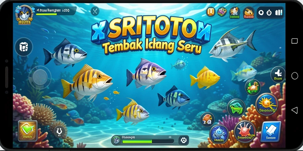 Screenshot gameplay SRITOTO menampilkan aksi menembak ikan yang seru.