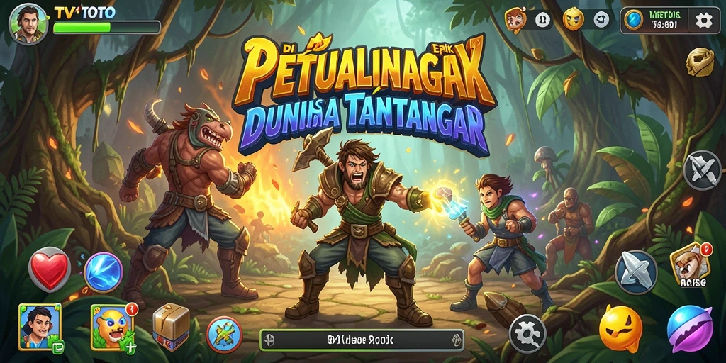 Screen utama TVTOTO menampilkan momen aksi mendebarkan dalam petualangan.